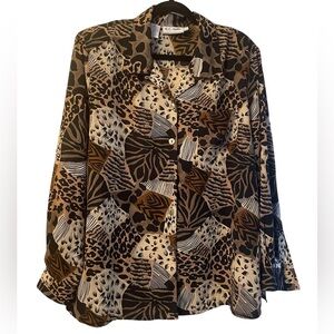 K.C. Studio woman’s multi patterned animal print blouse, long sleeves, size 16W